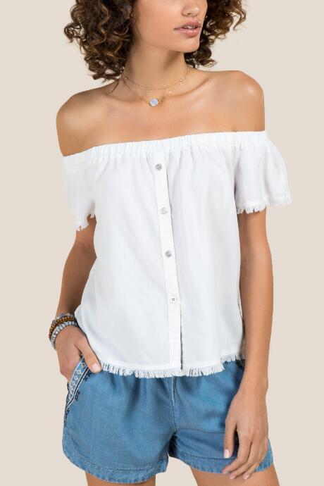 Francesca Inchess Barr Off The Shoulder Frayed Edge Blouse - White