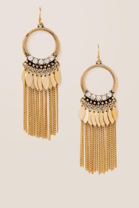 Francesca's Jessie Open Circle Chain Tassel Earrings - Gold