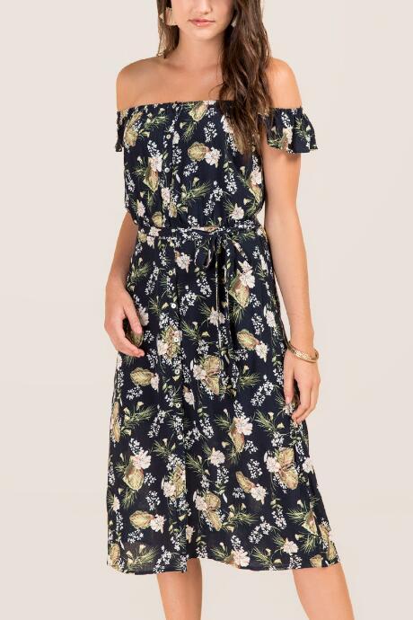 Francesca Inchess Dena Floral Midi Dress - Navy