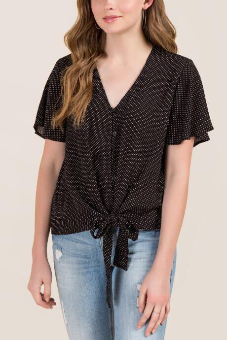 Francesca Inchess Catiana Button Front Knot Polka Dot Blouse - Black