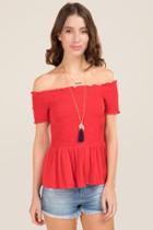 Blue Rain Kendall Smocked Off The Shoulder Top - Red