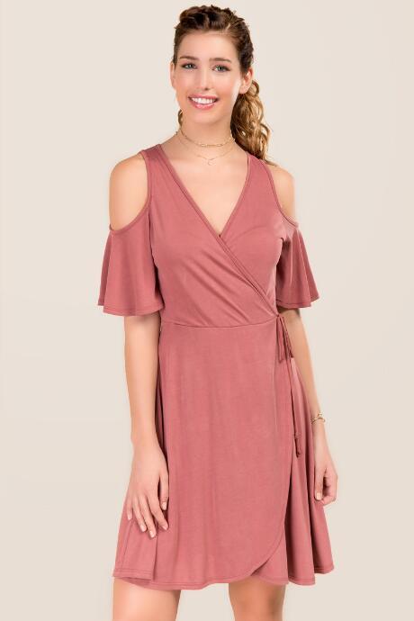 Alya Jemma Cold Shoulder Wrap Dress - Rose