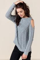 Mi Ami Darby Cold Shoulder Cable Knit Sweater - Gray