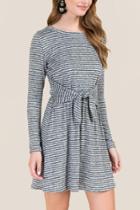 Alya Kiki Tie Waist Hacci Dress - Gray