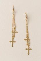 Francesca's Cross Pearl Chain Drop Earring - Gold