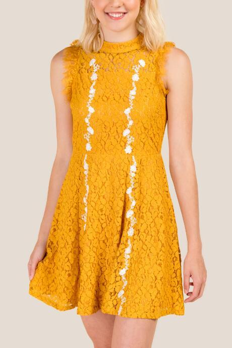 Francesca Inchess Alexia Embroidered Lace Dress - Marigold