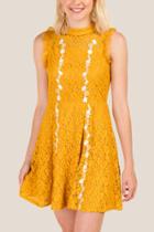 Francesca Inchess Alexia Embroidered Lace Dress - Marigold