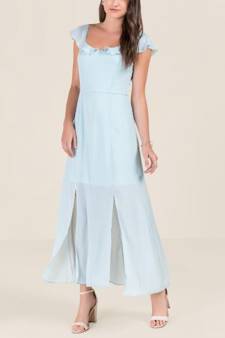 Francesca Inchess Grace Flutter Sleeve Bridesmaid Dress - Light Blue