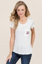 Ayla Miss Boss Embroidered Pocket Tee - Ivory