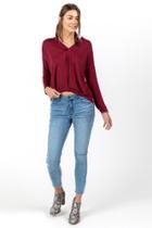 Francesca's Ramsey Pleat V-neck Blouse - Wine