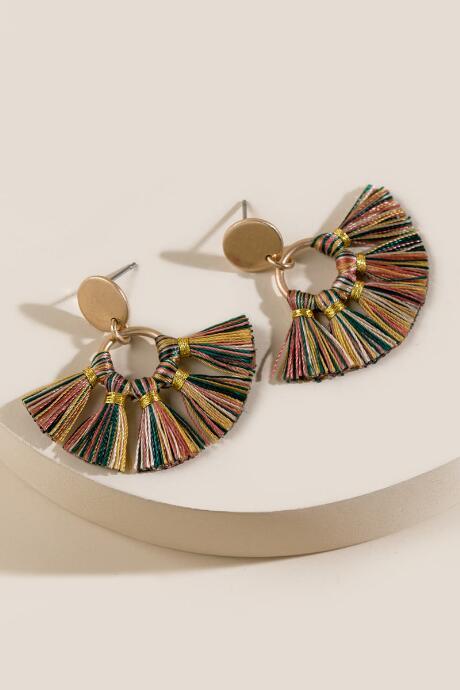 Francesca's Fayellen Circle Mini Tassel Earrings - Multi