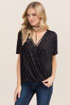 Ayla Shelbie Heathered Surplus X Neck Knit Top - Black