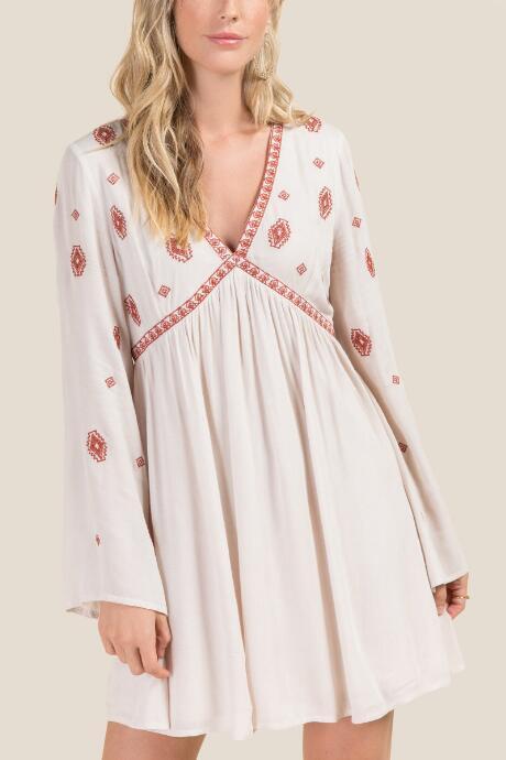 Francesca's Tia Embroidered Shift Dress - Taupe