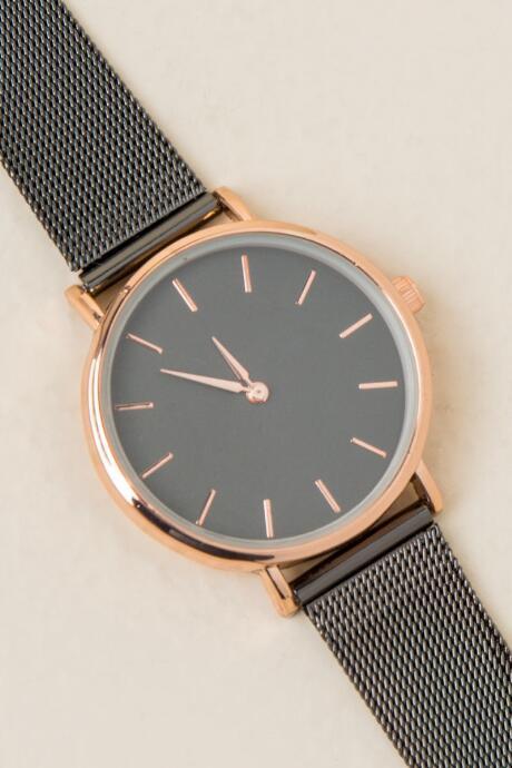 Francesca's Dora Mesh Band Watch - Dark Grey