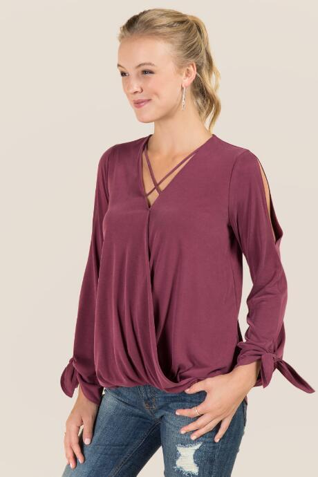 Francesca Inchess Ilene Tie Sleeve Surplus Top - Burgundy