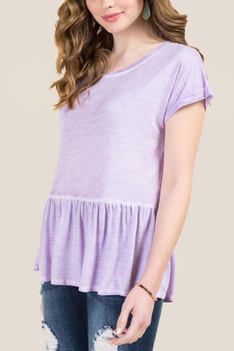 Francesca's Matilda Peplum Oil Wash Top - Orchid