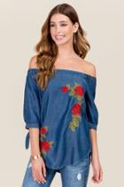 Blue Rain Zoe Off The Shoulder Floral Embroidery Top - Lite