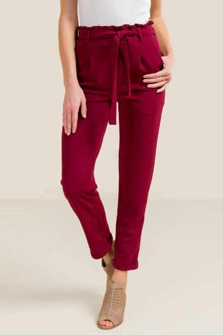 Francesca's Stephanie Textured Paperbag Waist Pants - Brick