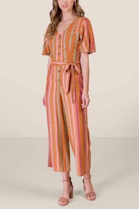 Francesca's Miriam Tie Front Jumpsuit - Tortoise