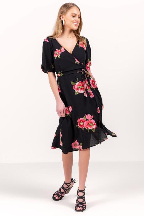 Francesca's Haley Floral A-line Dress - Black