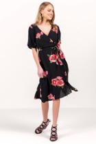 Francesca's Haley Floral A-line Dress - Black