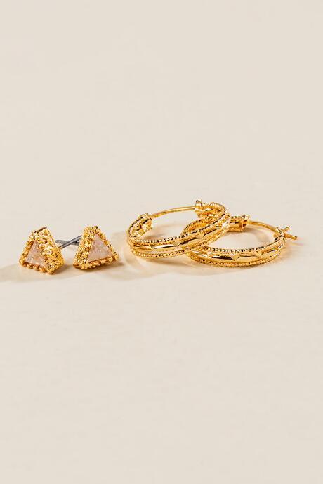 Francesca's Viola Stud And Hoop Set - Gold