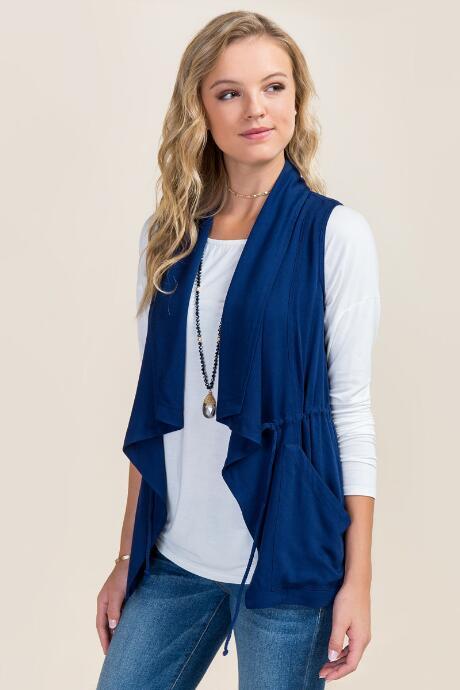 Blue Rain Robbie Draped Vest - Navy