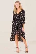 Trixxi Ellis Floral Surplus Midi Romper - Black