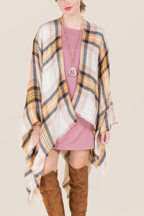 Francesca's Jana Plaid Ruana - Ivory