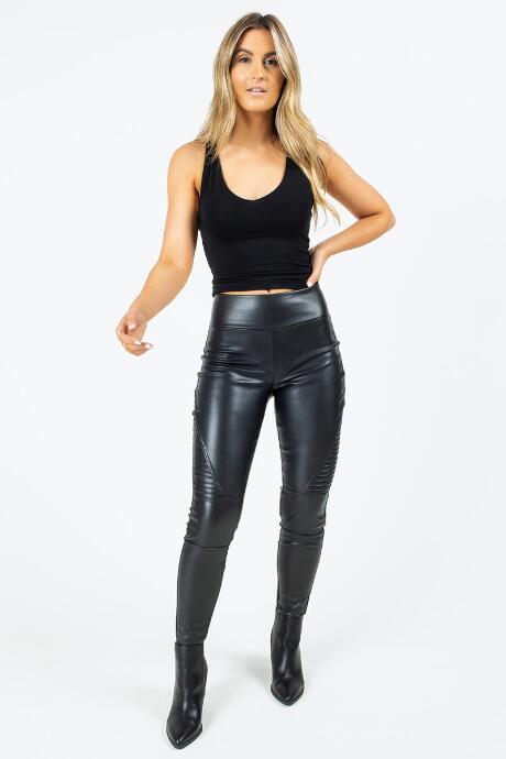 Francesca's Trixie Ribbed Faux Leather Pants - Black
