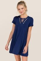 Francesca's Lydia Lattice Shift Dress - Navy