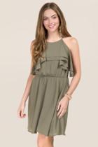 Francesca's Langley Ruffle A-line Dress - Dark Olive