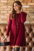 Alya Geena Lattice Shoulder Hacci Knit Dress - Burgundy
