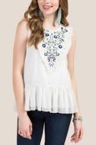 Francesca Inchess Remi Embroidered Peplum Top - White