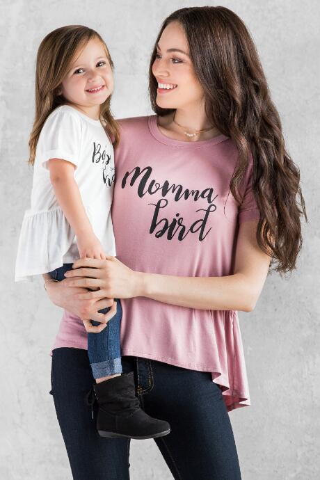 Francesca's Mama Bird Graphic Tee - Mauve