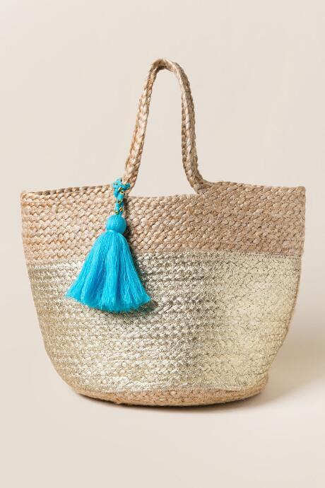 Francescas Andie Straw Metallic Tote - Gold