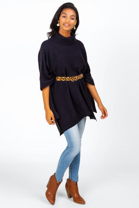 Francesca's Katie Classic Ribbed Poncho - Navy