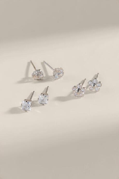 Francesca's Amberly Cubic Zirconia Flower Earring Set - Crystal