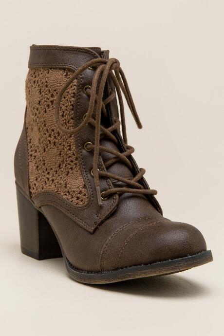 Xoxo Katia Crochet Combat Boot - Brown