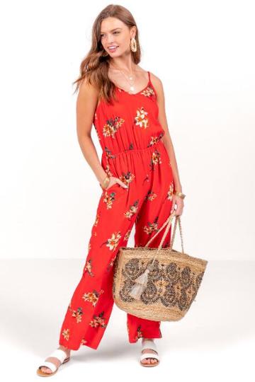 Avalon Apparel Group, Llc Savannah Floral Jumpsuit - Red