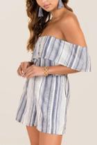 Francesca's Inez Off The Shoulder Stripe Romper - Blue