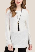 Francesca's Kacey Cold Shoulder Split Hem Sweater - Ivory