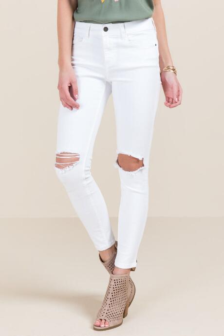 Francesca's Harper White Knee Slit Jeans - White