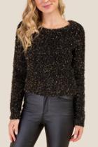 Francesca's Haven Fuzzy Cropped Lurex Sweater - Black