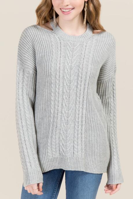 Francesca Inchess Kinley Clavicle Cable Pullover Sweater - Heather Gray