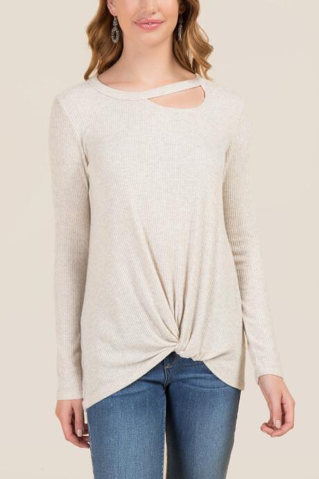Francesca's Whit Cut Out Twist Front Top - Heather Oat