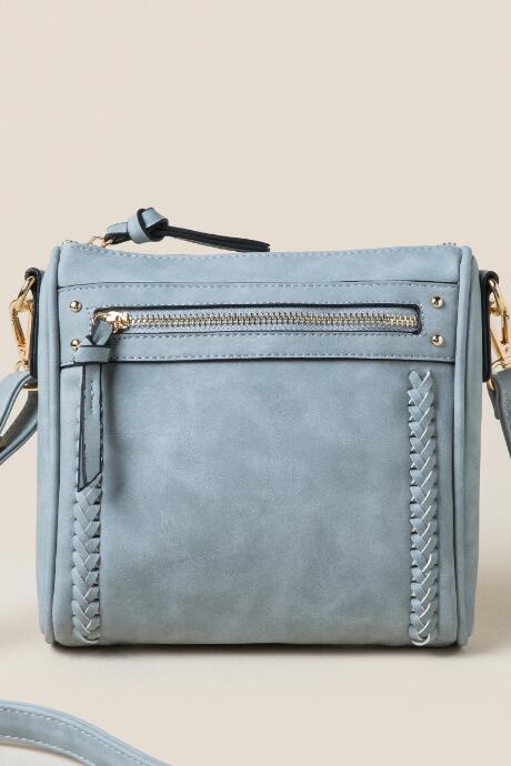 Francesca's Serena Braided Top Zip Crossbody - Gray