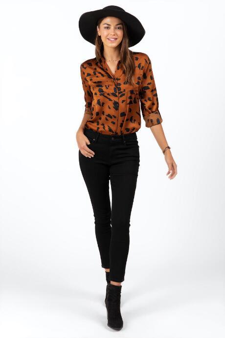 Francesca's Hayden Abstract Print Blouse - Tortoise