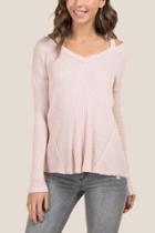 Francesca's Sharon Clavicle Cut Out Raw Edge Top - Blush