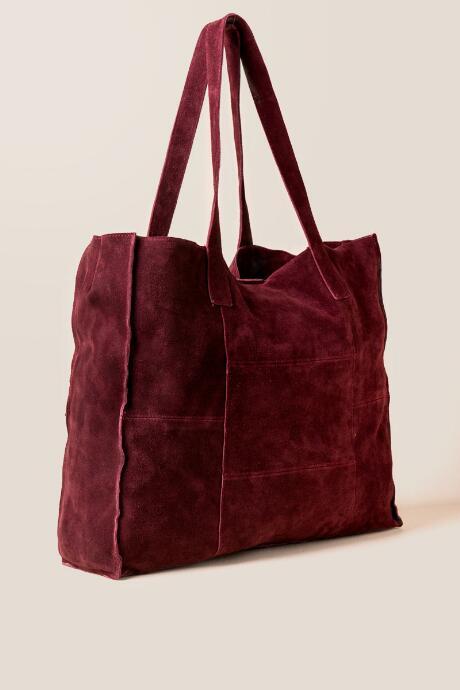 Francesca's Brandy Patched Suede Tote - Burgundy